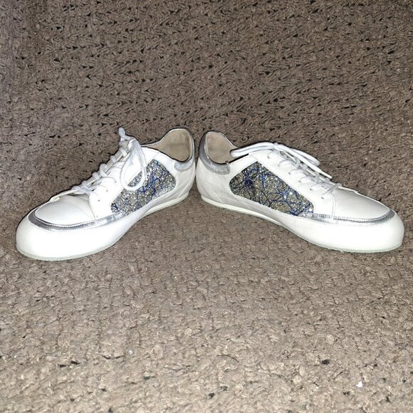 WERNER KERN-Carol-White Leather/Blue/Silver Glitter-Dance Sneakers-Sz 7.5UK/10US - Picture 4 of 8